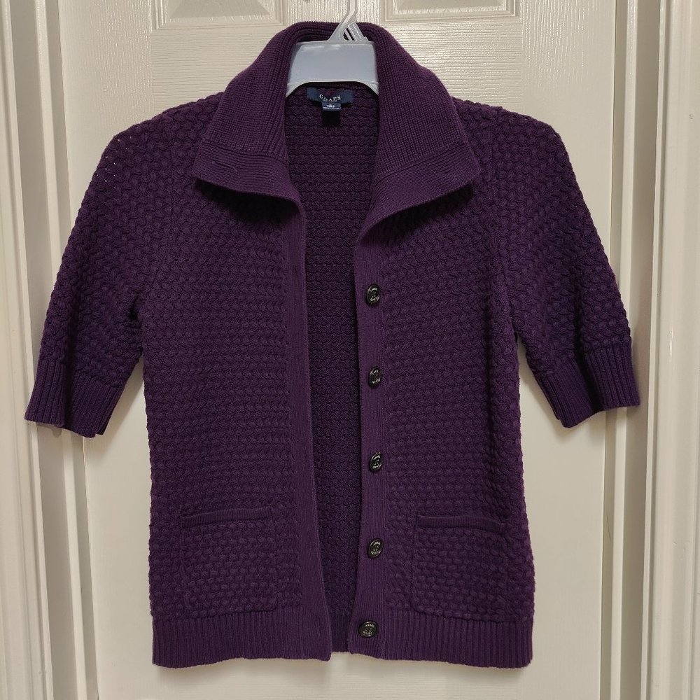 Chaps Women's Purple Button Down Sweaters/Cardigans Short Sleeves Collar Size L